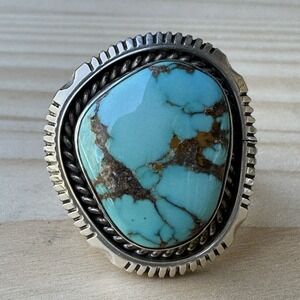 Navajo Augustine Largo AL‎ Signed Ring Size 7.25 Turquoise Sterling Silver 11.6g